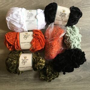 Yarn Bee Velvety Smooth Adore-A-Ball Velvet Yarn Lot Green Orange White Black